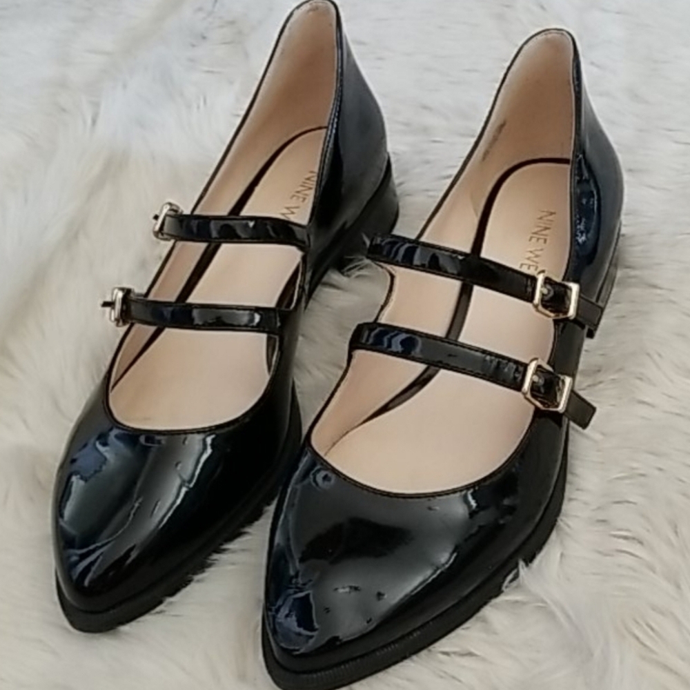 Nine West Patent Leather Black Double Strap Flats - Picture 2 of 5